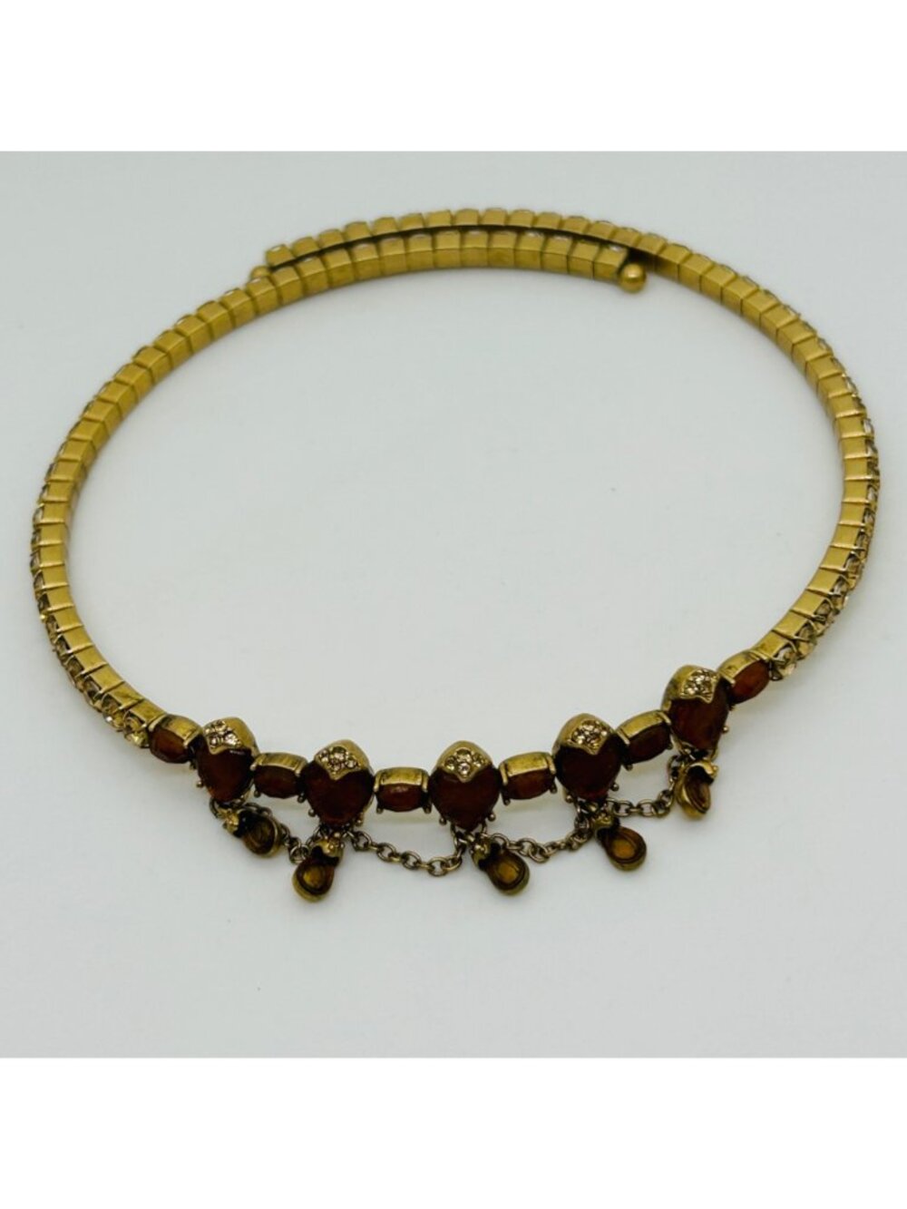 Liz Claiborne Choker Necklace Gold Tone Brown Resin Bead Dangle Wire Vintage - Picture 2 of 10